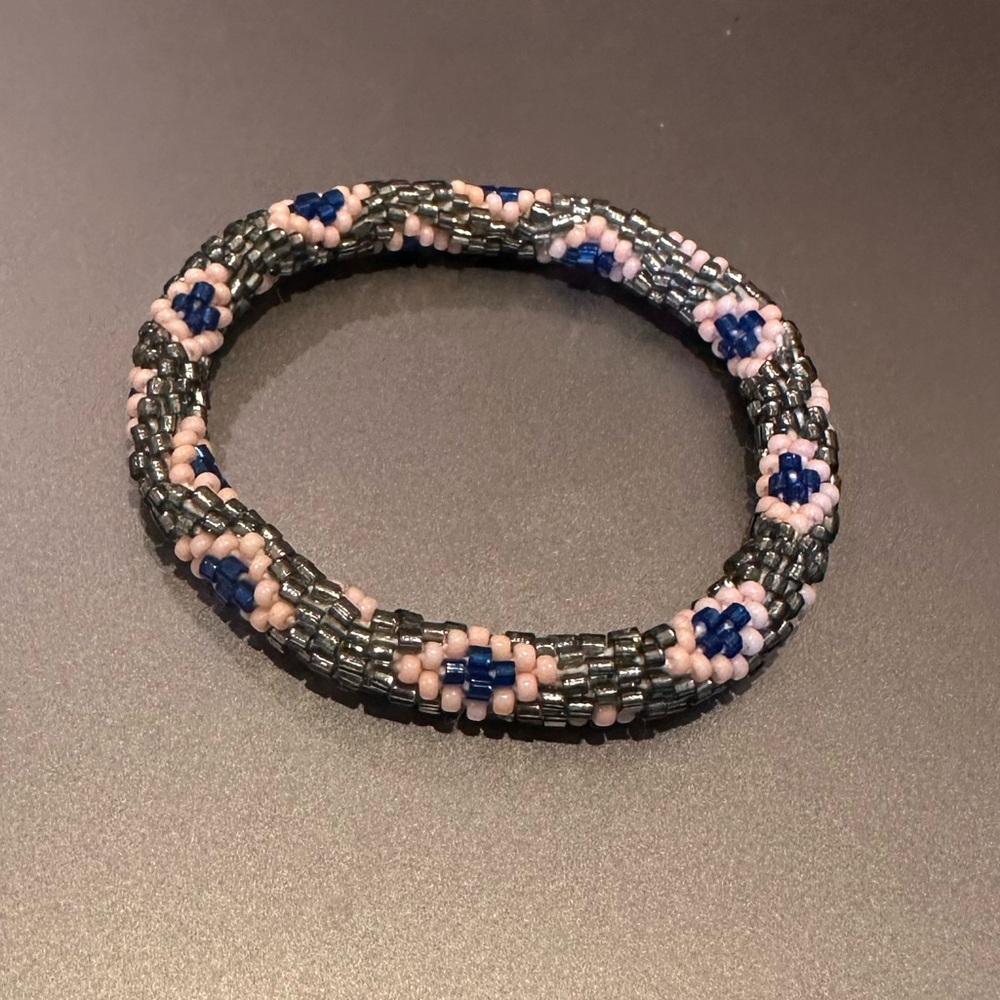 Lily and Laura Silver and Blue Diamond Design Beaded Bracelet